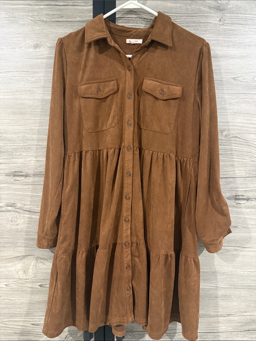Maurices Brown Suede-Look Tiered Button-Front Dress